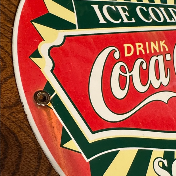 Vintage Ice Cold Coca-Cola Sold Here Porcelain Enamel Advertising Retro Sign - Picture 3 of 7